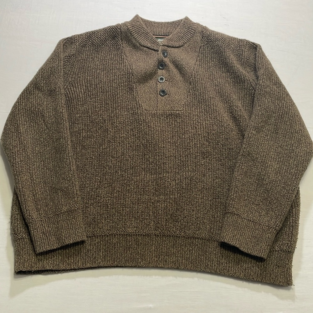 Eddie Bauer Men’s XXL 1/4 Button Pullover Thick Knit Sweater Brown. Pre-Owned.